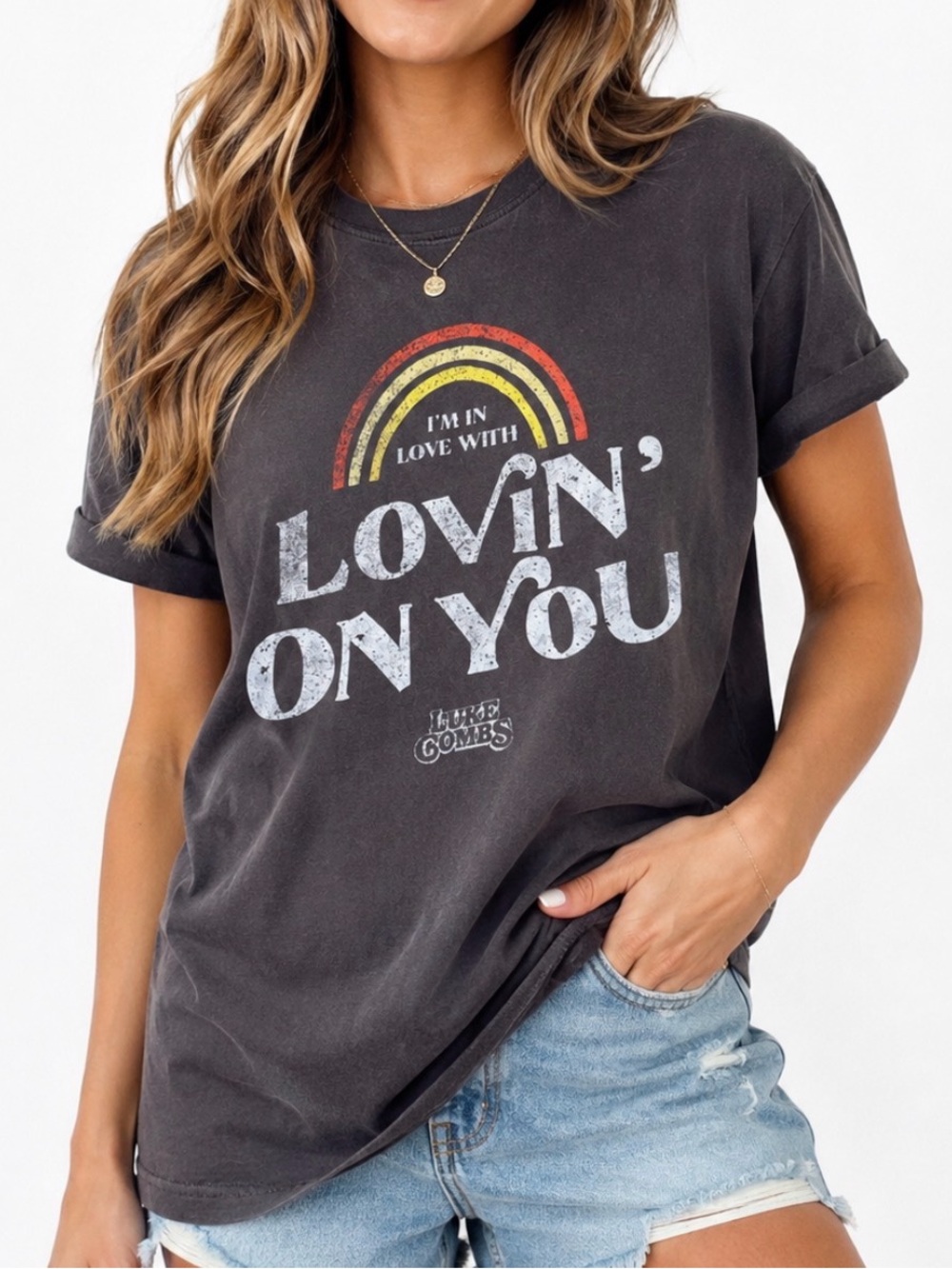 Lovin' On You Graphic Tee Luke Combs band graphic T-shirt charcoal gray SZ XL